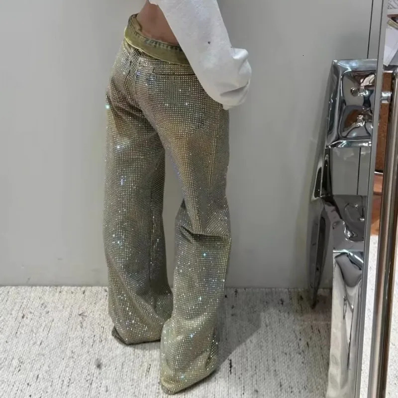 Full Diamond Printing Belt Wash Casual Loose Straight Jeans Hip Hop Y2k WOMEN Jeans 250604