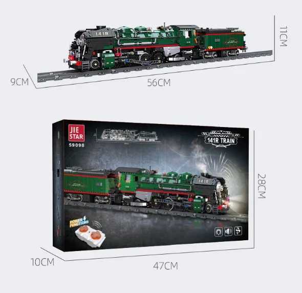 RC 141R Steam Train Building Blocks MOC 59098 Retro Transportation Model Bricks High Tech Ideas Toy Collection Gift for Kids and Adults W250605