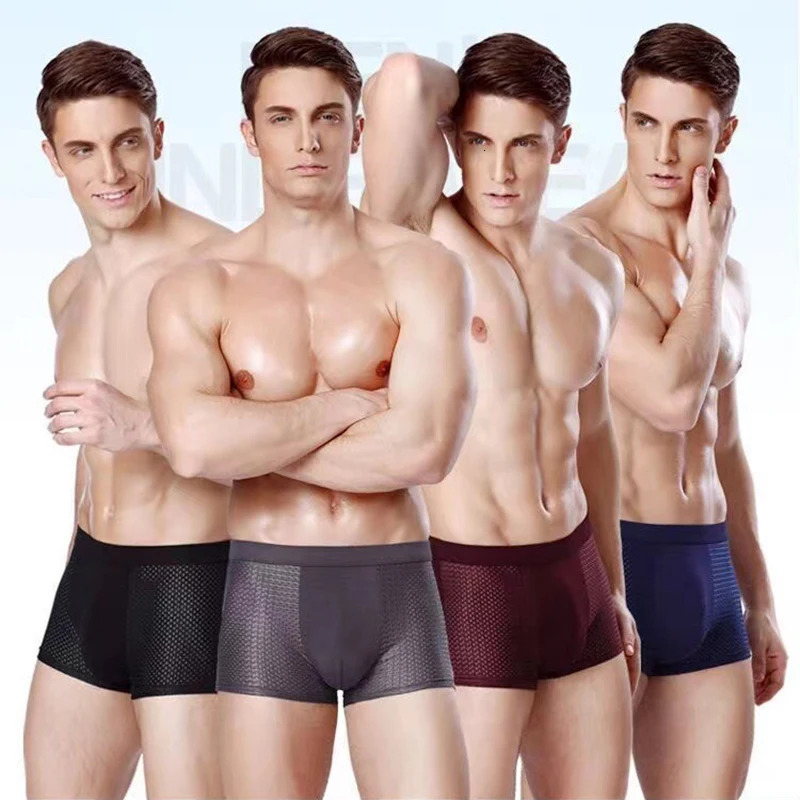 4pcs/lot Mens Underwear Men Boxer Shorts Ice Silk Mesh Boxershorts Plus Size Panties Summer Sexy Breathable Underpants 250605