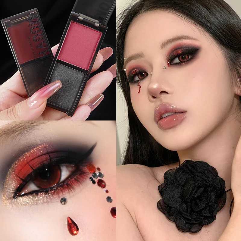 2-Color Red Black Smoky Eyeshadow Palette Matte Shimmer Waterproof Dark Punk Halloween Makeup Glitter Pigment for Eyes W250605