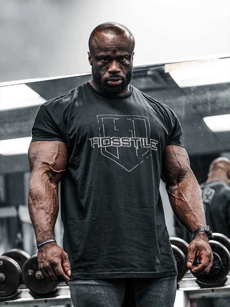 HOSSTILE Short Sleeved Fitness American Loose Muscle Tough Guy Top Breathable Sports Arnold ic T-shirtC250605