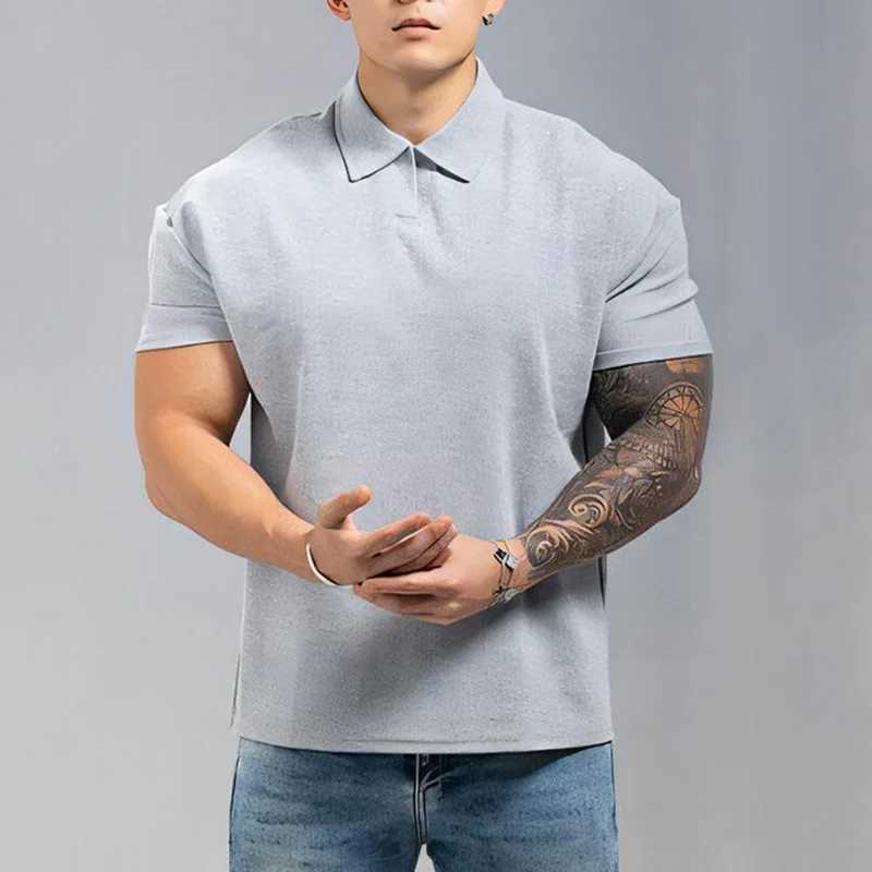 2025 Summer Simple Solid-color Chinese Polo Henry Collar Sporty Casual Breathable And Fitness Short-sleeved T-shirt With Cuffs XJ250605