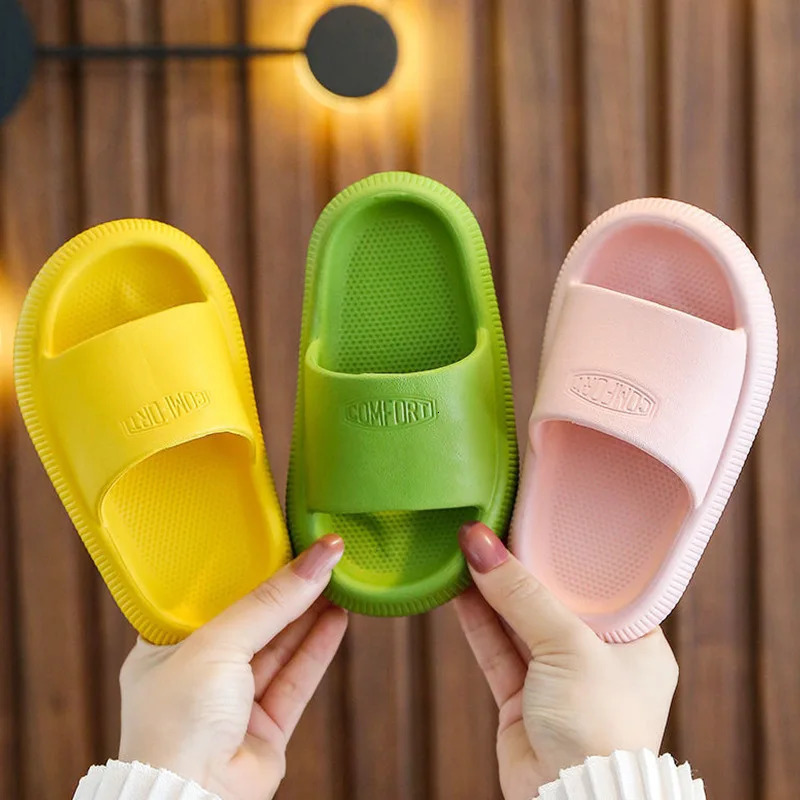 Summer Childrens Casual Slippers Solid Color Breathable Non-Slip Home Bathroom Beach Kids Soft Slippers Boys Girls Indoor Shoes 250604