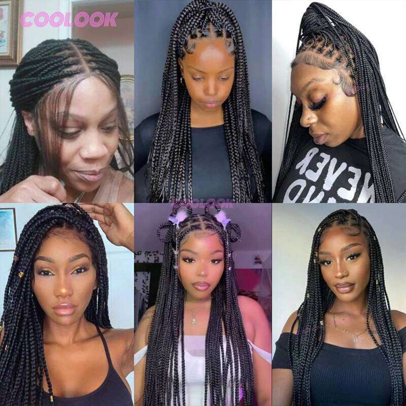 Cornrow Lace Synthetic For Black Women Knotless Box Braids Hair Twist Braid Wig Classic Braided Wigs