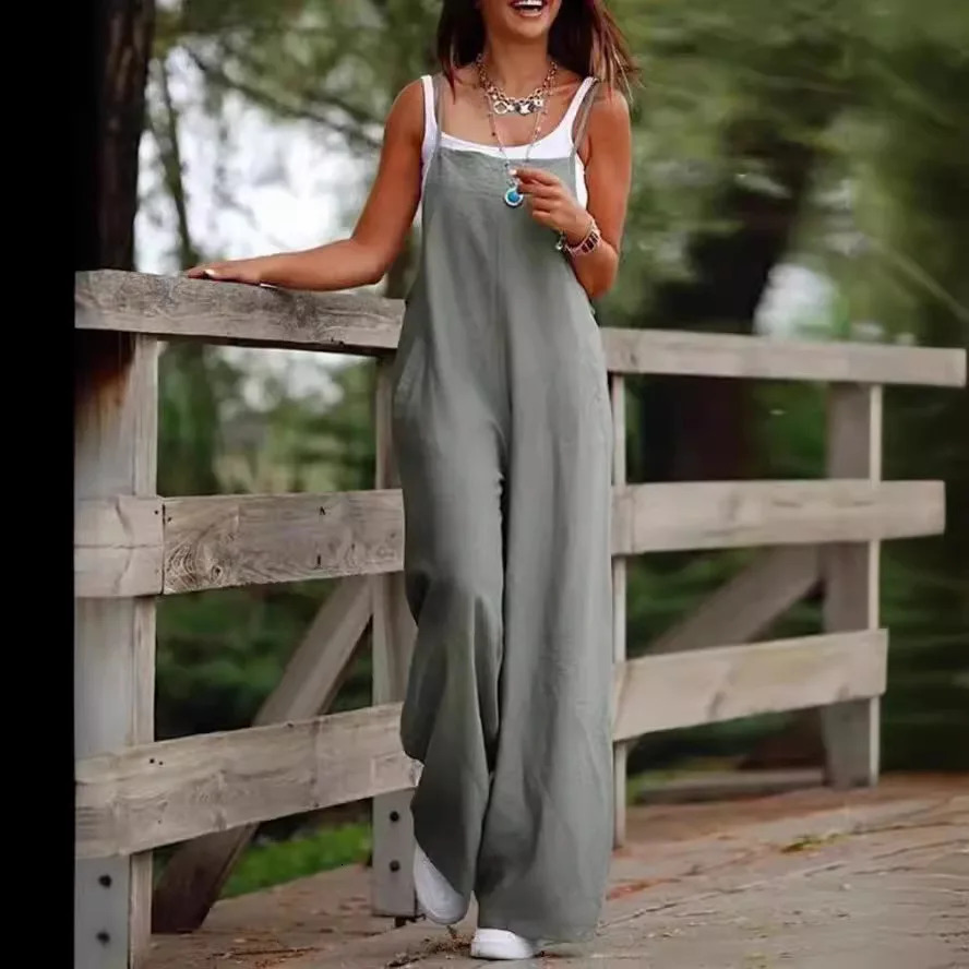 Oversized S-5XL Women Loose Overalls Summer Fashion Female Sleeveless Wide Leg Pant Suits JYFS-8130 250603