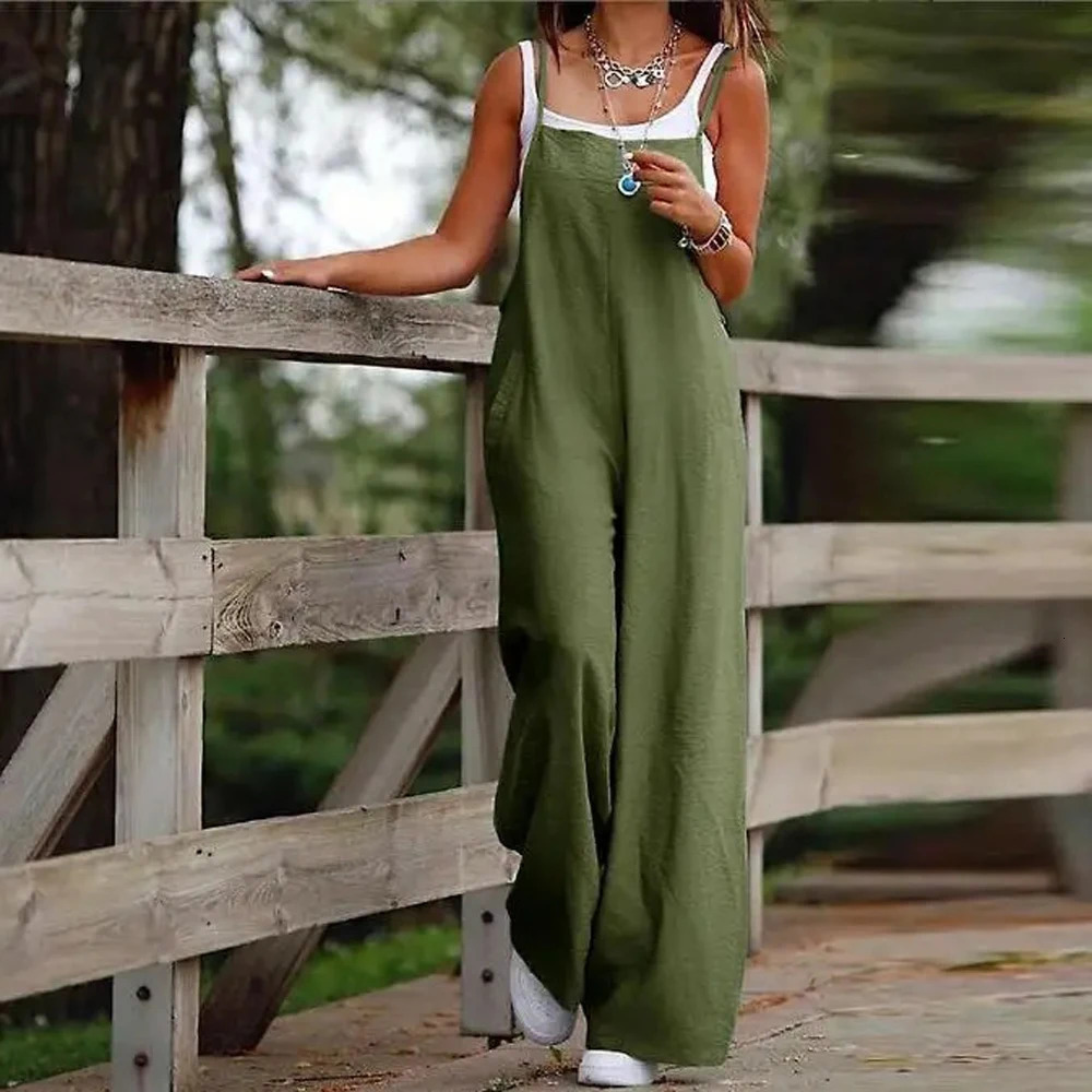 Oversized S-5XL Women Loose Overalls Summer Fashion Female Sleeveless Wide Leg Pant Suits JYFS-8130 250603