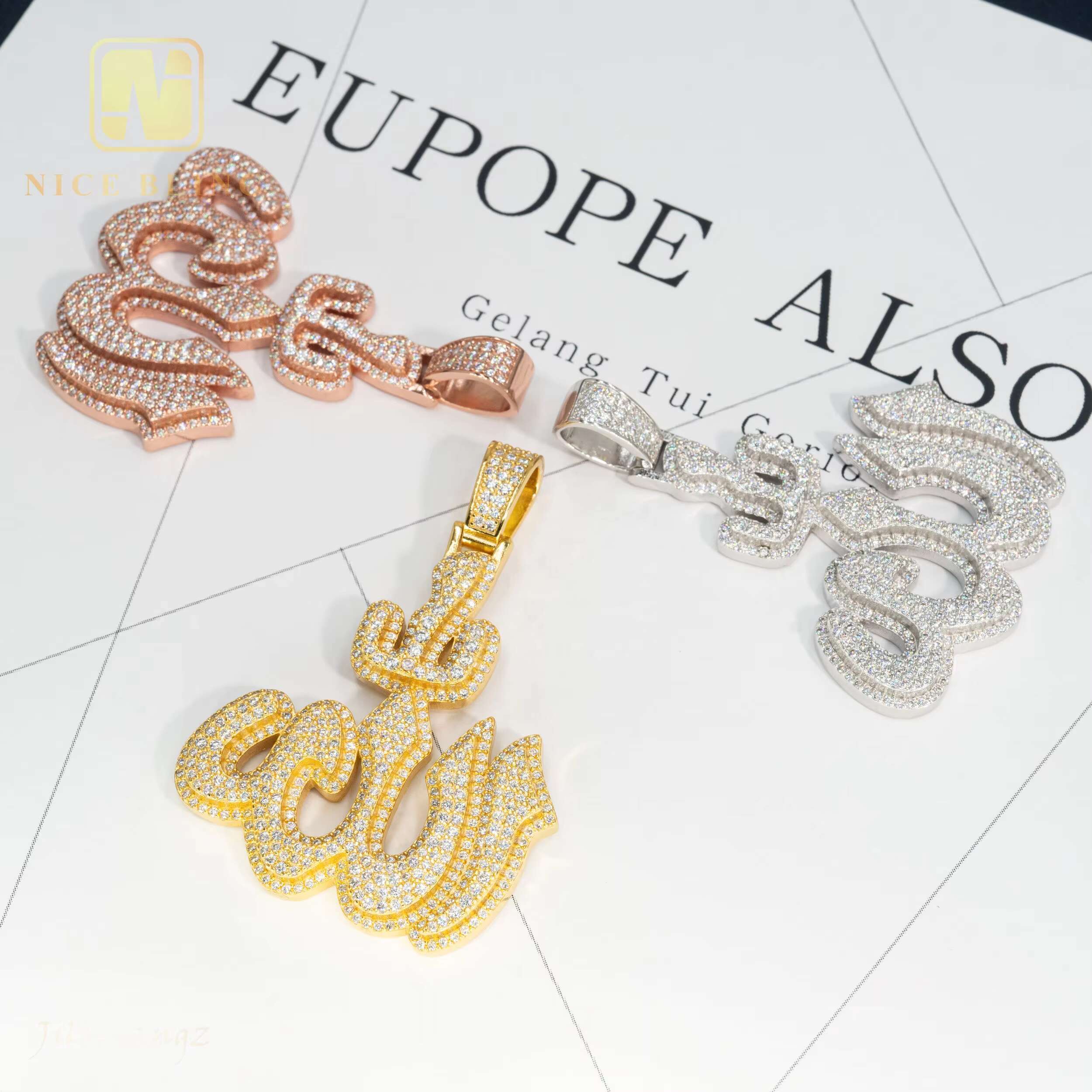 Hip Hop Rock Fire China Jewelry Wholesale Gold Plated Brass AAAAA+ Cubic Moissanite Fashion Iced Out Pendant Gif for Men Women