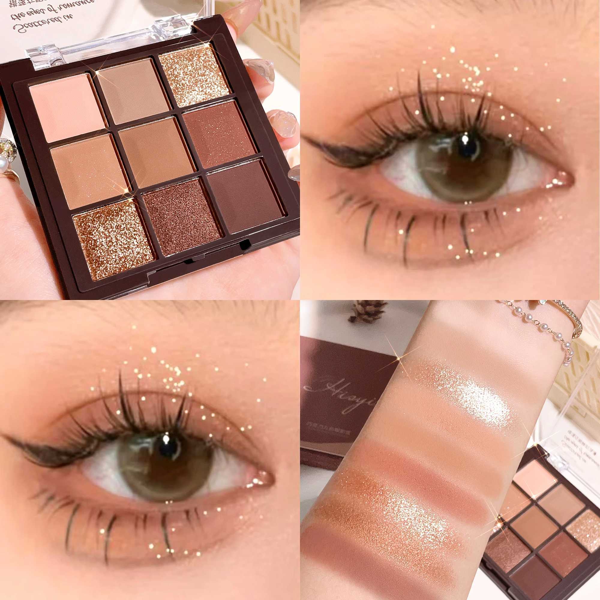 9-Color Chocolate Eyeshadow Palette with Pearl Shine Fine Glitter Matte Earth Tones and Highlighting for Makeup W250605