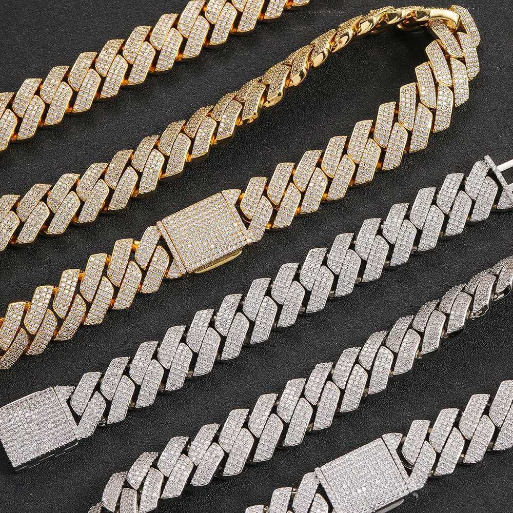 Hip Hop Shiny 15MM Cuban Link Chain Necklace for Women and Men Silver Color Rhinestone Iced Out Cuban Chain Punk Jewelry Necklace Gift XJ250604