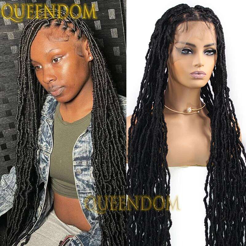 40 Inch Jumbo Braids Synthetic Women Passion Twist Distressed Butterfly Locs Braid Full Lace Box Braided Pre Looped Wig