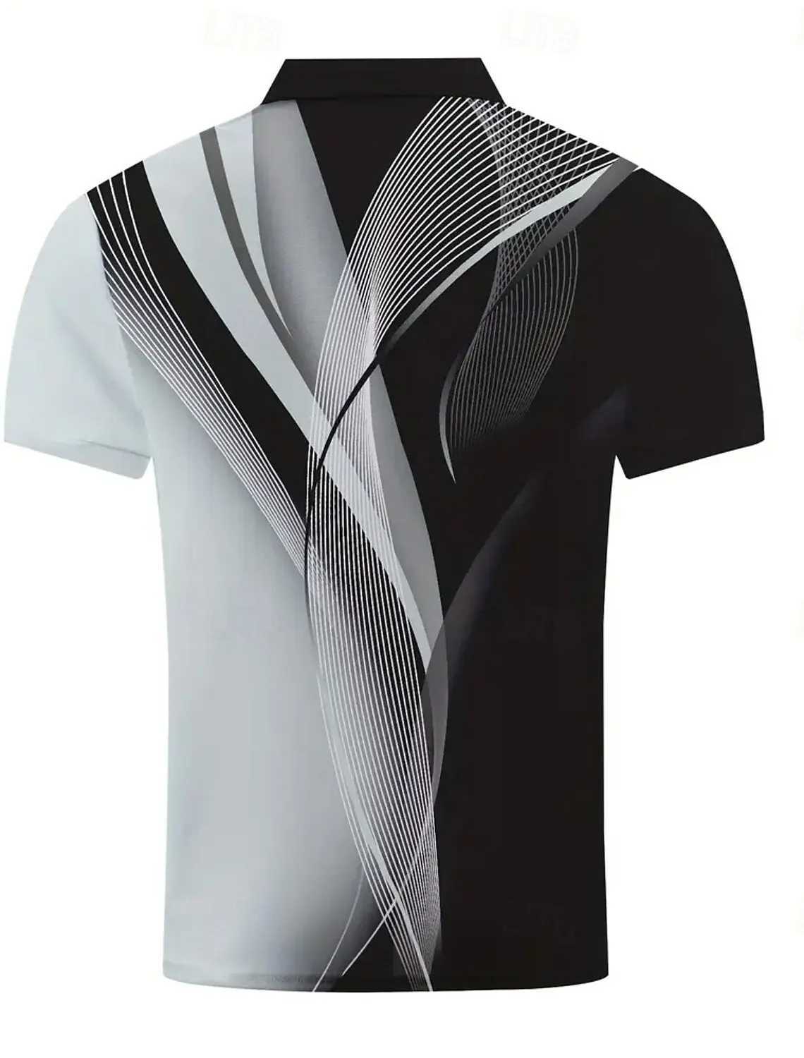 Mens Summer Geometric Line Polo Short Sleeve Polo Shirts Collared Shirts Business Casual School Outdoor Daily Wear 3D PrintXJ250605