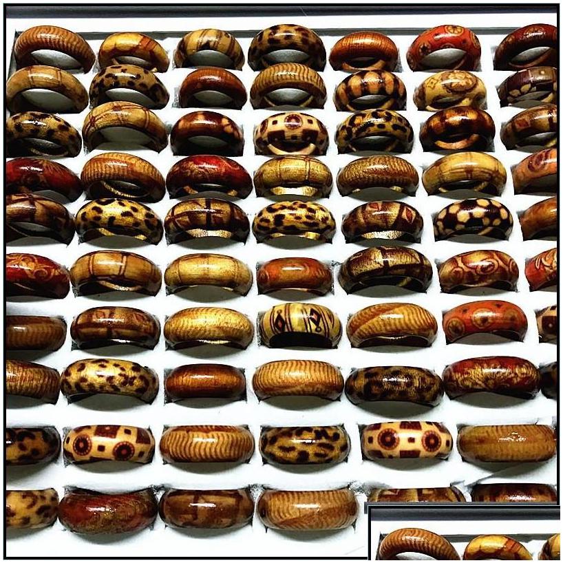 Band Rings 100Pcs Mix Styles Handmade Craft Mens Womens Fashion Natural Wood Party Jewelry Gifts Brand Drop Wholesale Delivery Ring Ot345