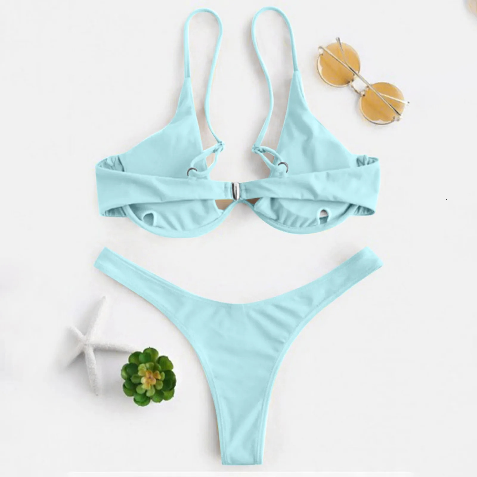 Sexy Split Style Solid Color Womens Swimsuit Steel Bracket TwoPiece Bikini for Teenagers Trend 250604