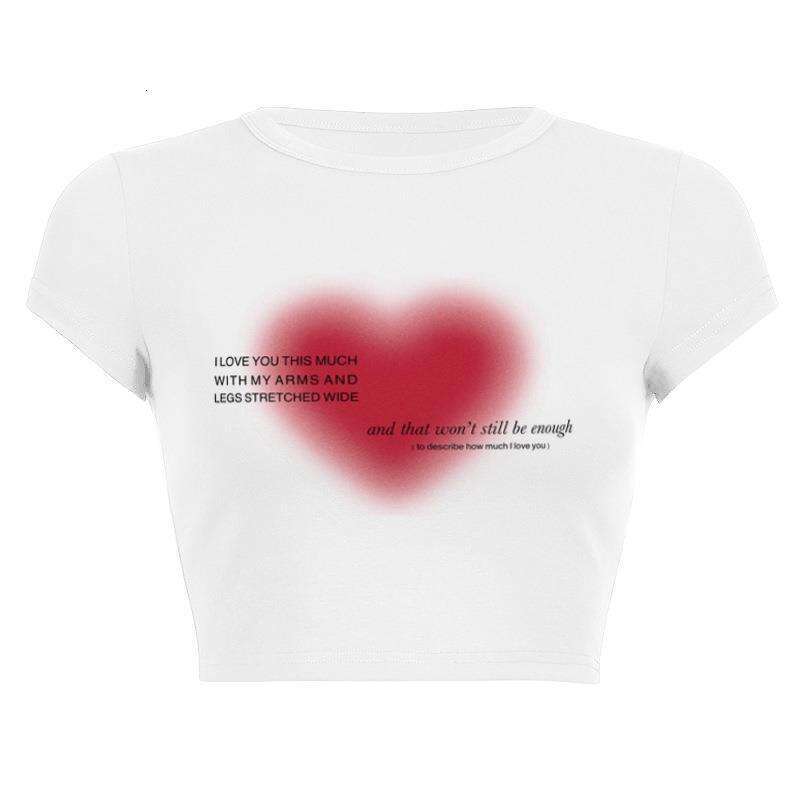 New Ins Summer Women's Sexy Printed Heart English Short T-Shirt Top B5