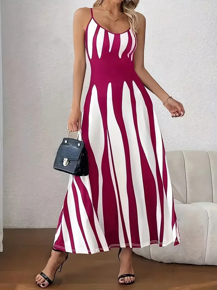 Summer Casual VNeck Sleeveless Long Dress European Style Print Strapless Gown Elegant Womens Maxi Dress 250604