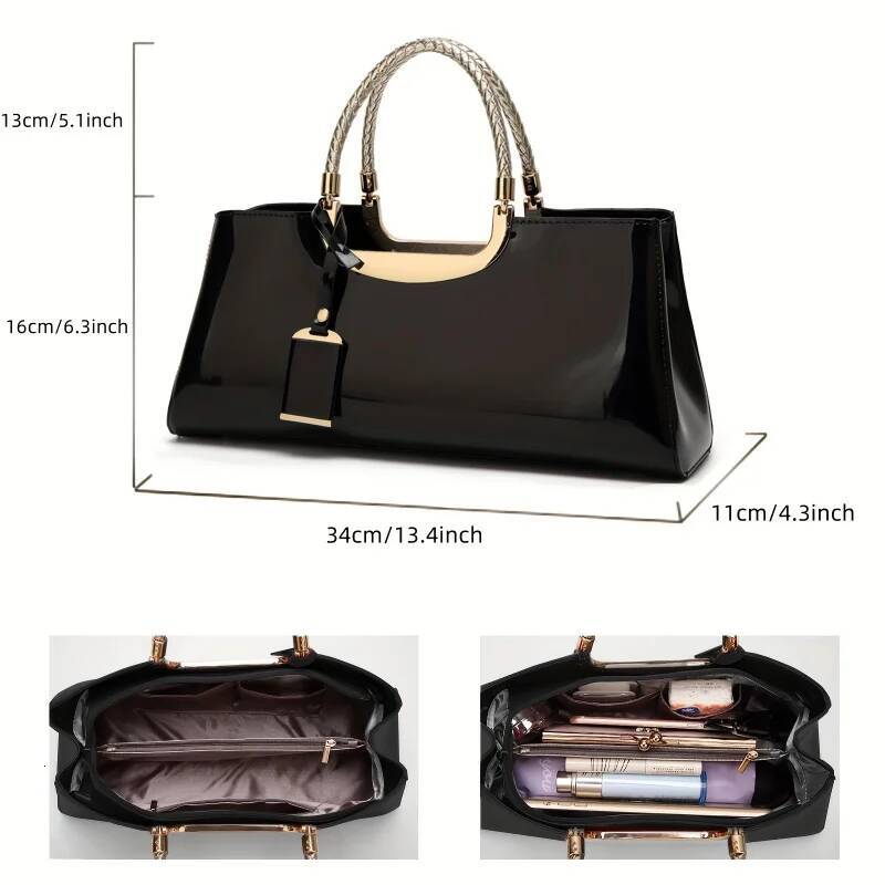 Elegant ladies' evening handbag - shoulder bag, patent glossy PU leather crossbody bag
