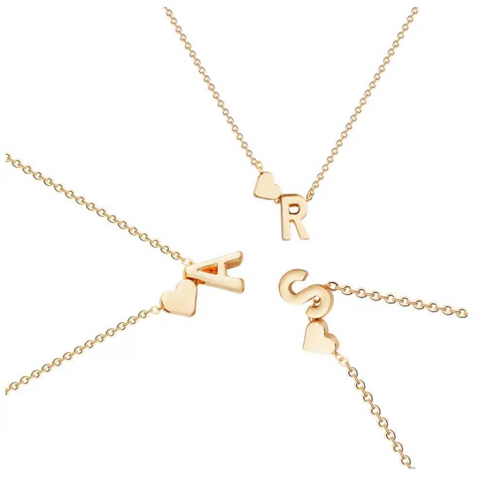 Letter Alphabet Heart Pendant Necklace First Name Plated Metal Chain Women Girls Gift XJ250604