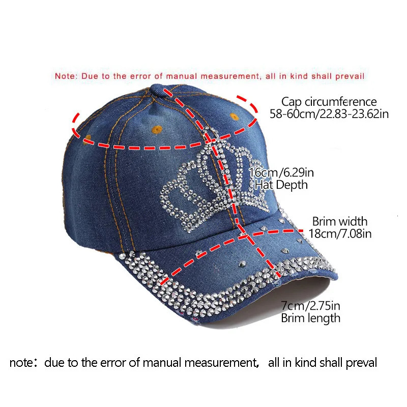 Women Autumn Crown Cotton Denim Baseball Caps Girls Diamond Bling Hat 250603