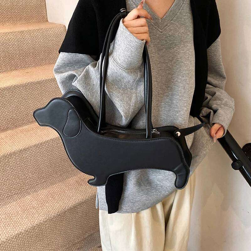 Three-Dimensional Dachshund Shoulder PU Leather Retro Handbag Design Underarm For Women Trend Commut Bag