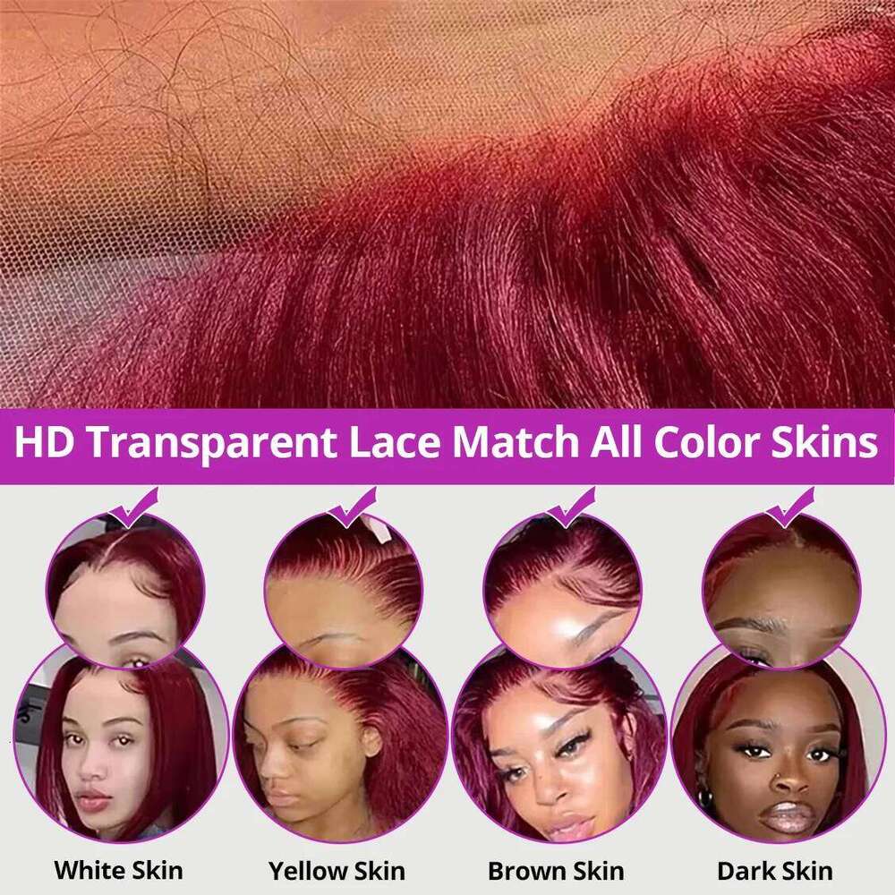 99J Bury Short Bob Human Hair 13x4 Lace Front Wig Brazilian Straight Red Color 7x5 Glueless Wigs Ready to Wear For Women