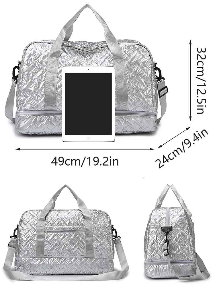 Casual Nylon Travel Tote Bag Large Capacity Duffle with Shoe Compartment Sports Gym Bag Weekender Overnight Storage Tote Bag 250530