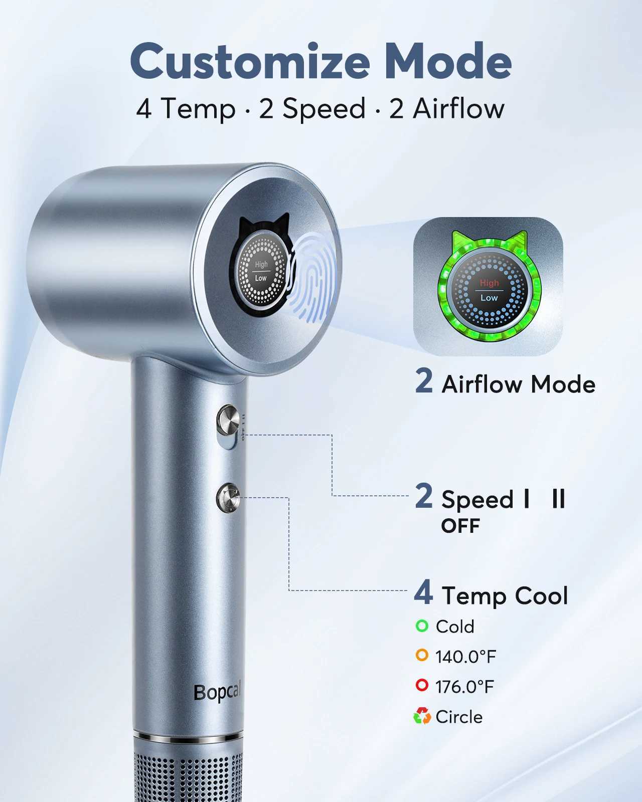 Bopcal Professional High Speed Hair Dryer 110000 RPM Brushless Cold Hot blower Silent Touch Screen Hair Dryer For Home Hair Salon XJ250605