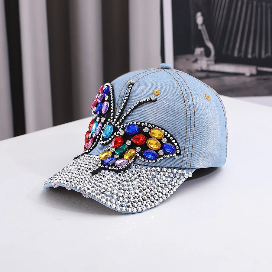 Fashionable And Versatile Outdoor Casual Baseball Cap With Colorful Diamond Inlay Trendy Butterfly Middle-Aged Duckbill Cap 250603