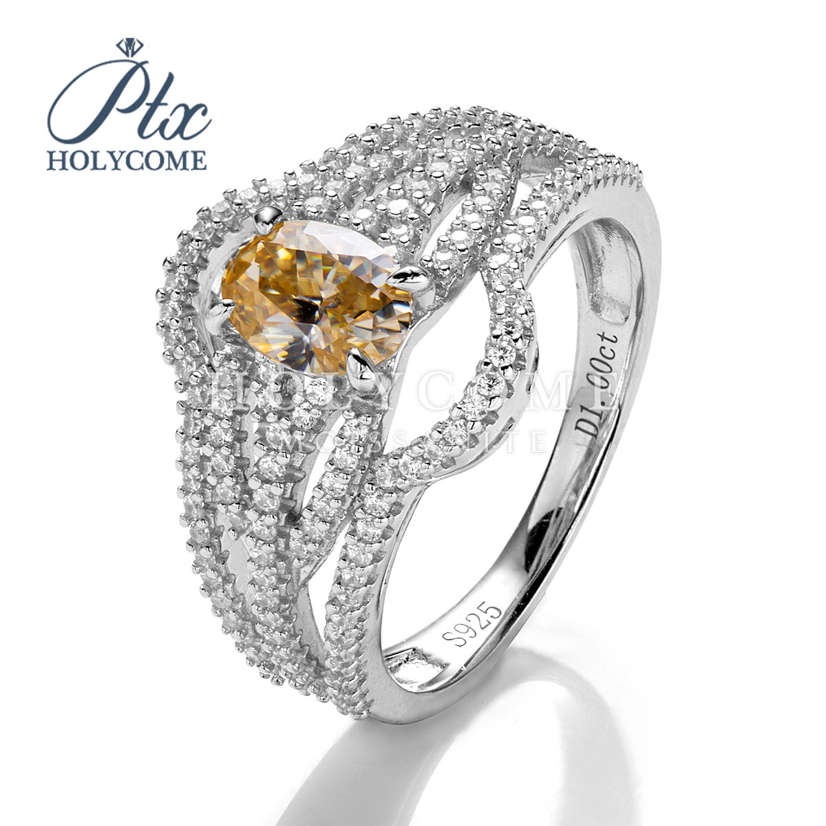 Wholesale Luxury Moissanite Engagement 925 Sterling Silver Hola Wedding Rings Set Elegant Fine Jewelry 1ct Champagne Color Ring for Women