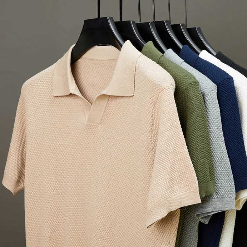 Mens Stretch 100% Cotton Polo Shirt - Pineapple Knit Seagull Collar Breathable Short Sleeve Tee with Flexible M-4XL 6 Colors XJ250605