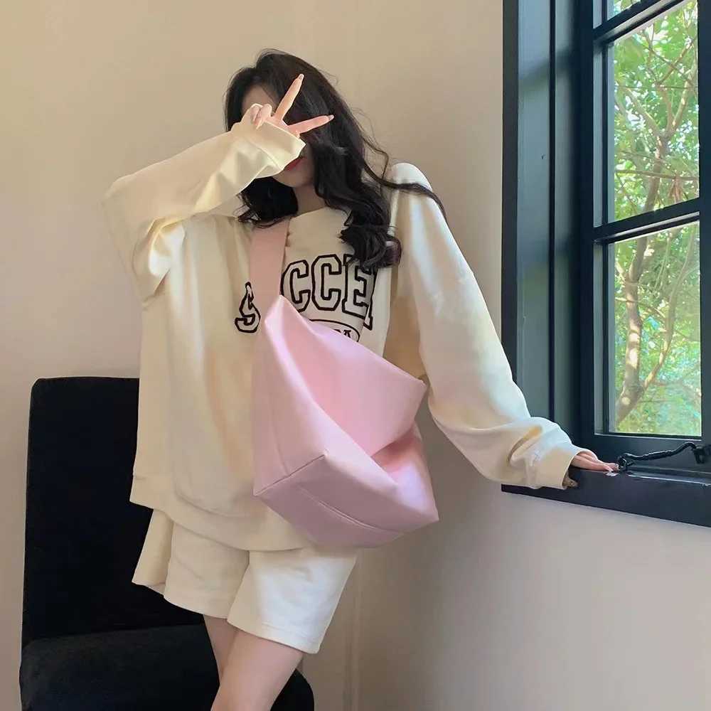 Women Tote Crossbody Bags High Capacity 2023 New Solid Color Pink Sweet Zipper PU Japanese And Korean Style Luxury Elegant XJ250605
