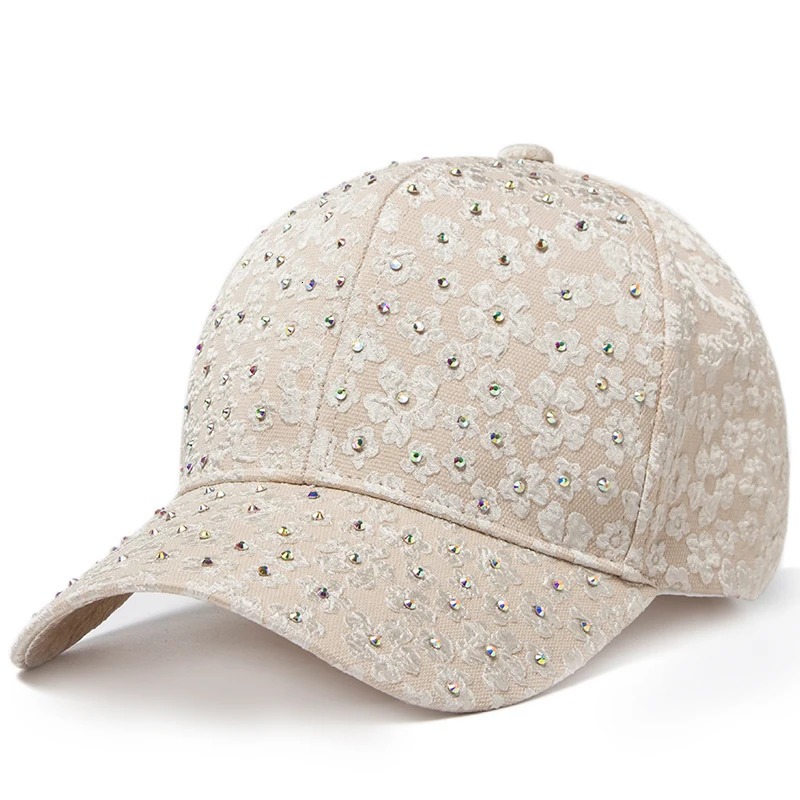 CNTANG Summer Women Rhinestone Baseball Cap Flower Embroidery Hats Female Fashion Sun Hat Hip Hop Y2k Caps 250603