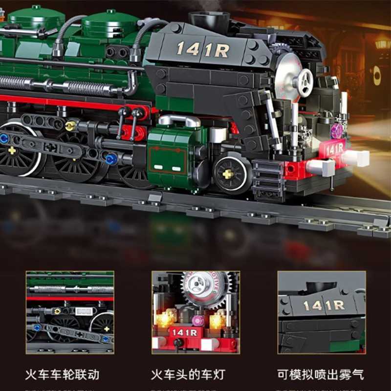 RC 141R Steam Train Building Blocks MOC 59098 Retro Transportation Model Bricks High Tech Ideas Toy Collection Gift for Kids and Adults W250605