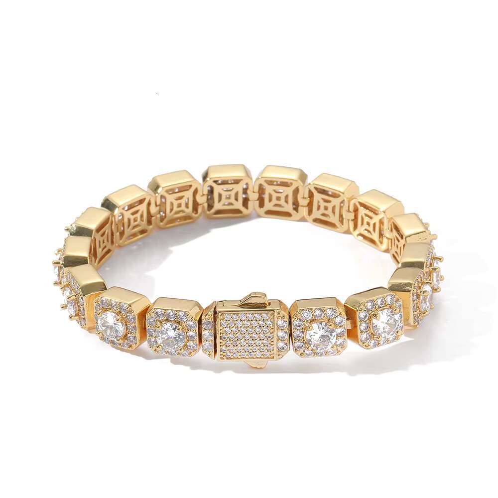 Iced Out Jewelry 10mm Clustered Tennis Chain Bracelet Square MoissaniteDiamond Gold Plated Tennis Bracelet for Women