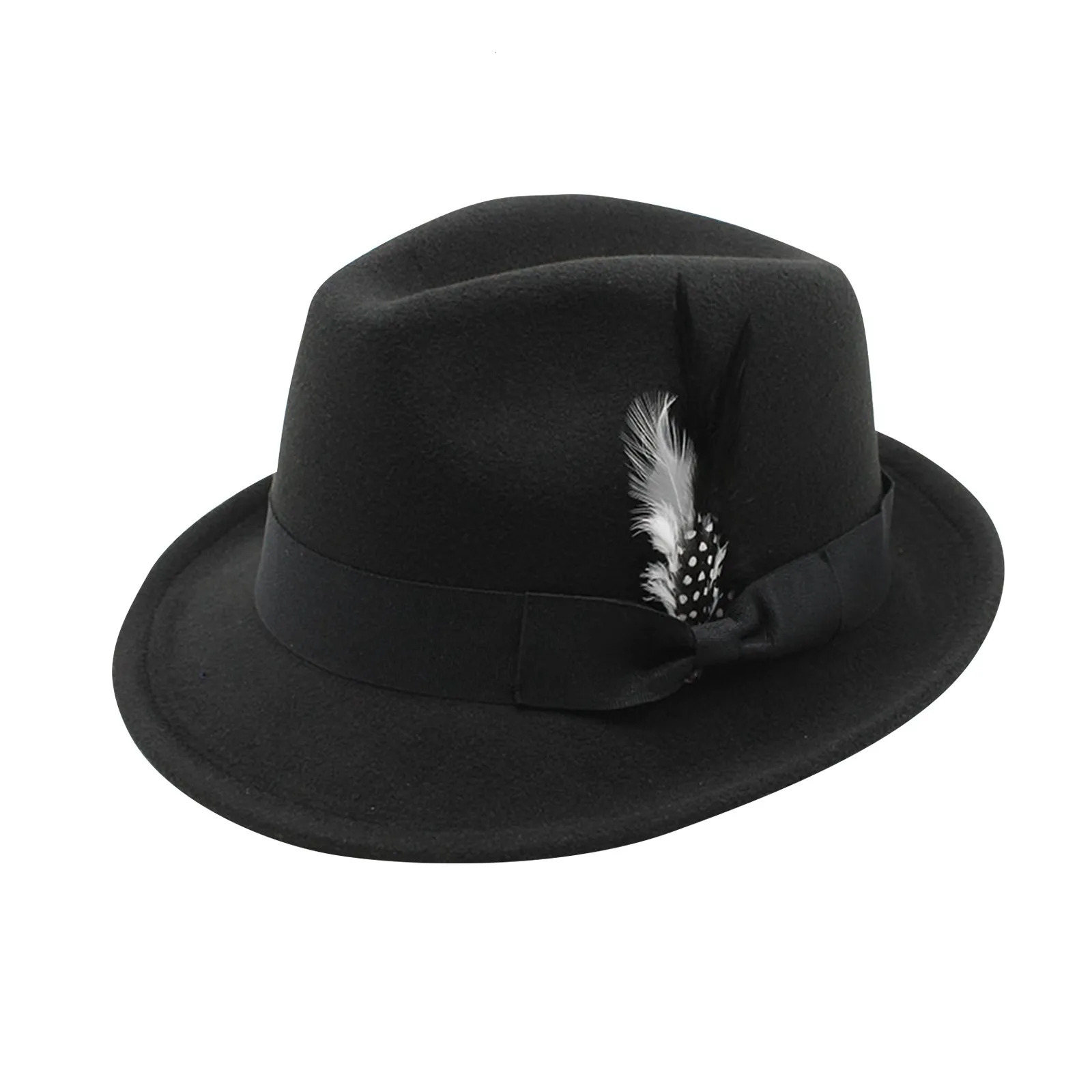 Mens Classic Solid Color Fedora Feather Decoration Elegant Gentleman Style Jazz Hat Suitable for Party and Dance Hall Venues 250605