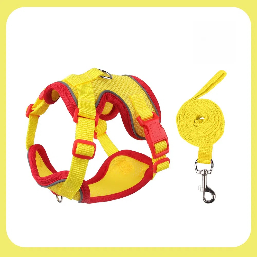 Adjustable Breathable Mesh Pet Harness and Leash Set for Cats & Small Dogs with Reflective Strips