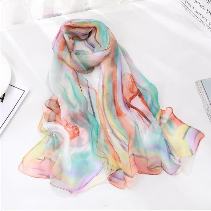 K934 Spring and summer new Hangzhou silk imitation silk scarf women wholesale Georgette long scarf fashionable and elegant mother gift