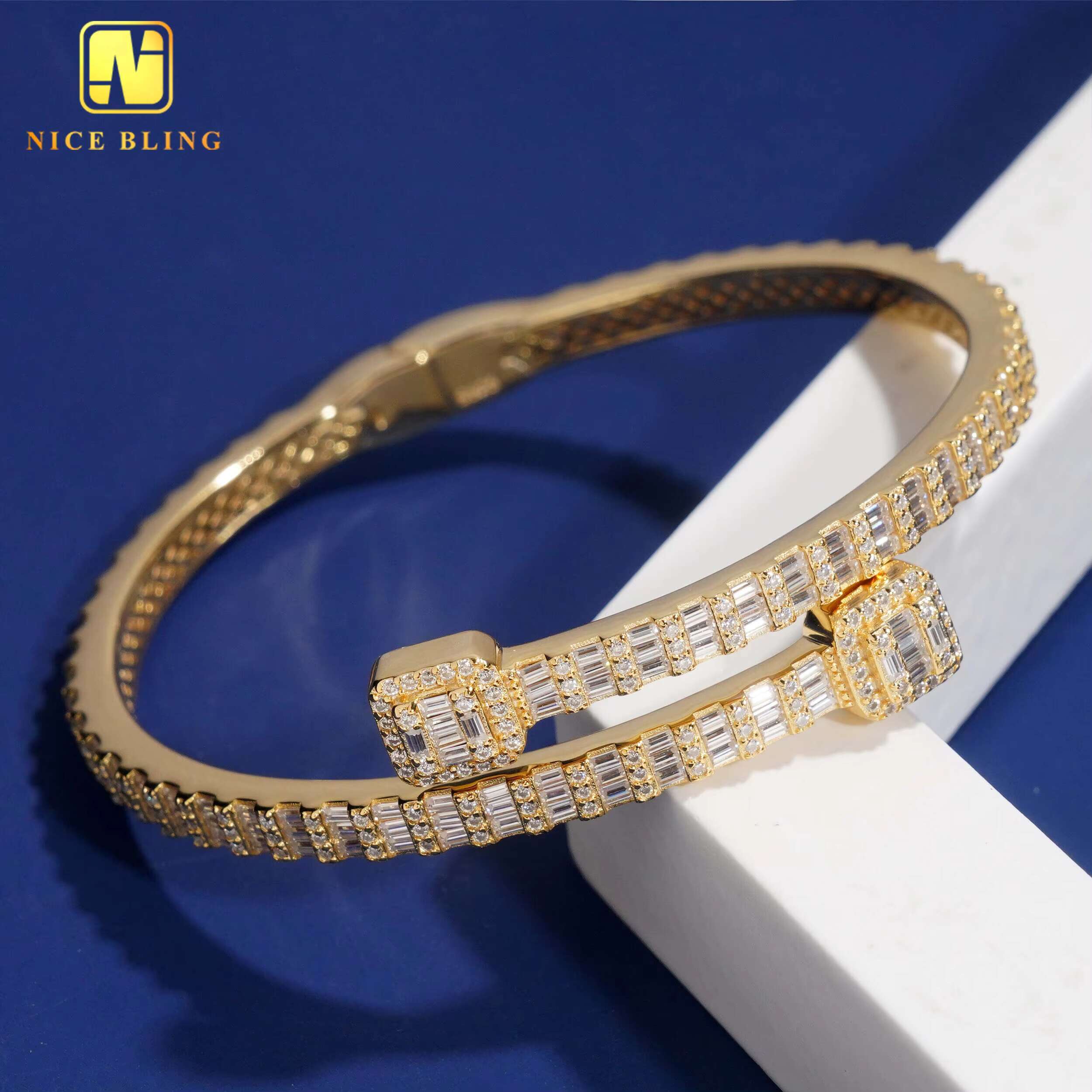 3MM VVS Baguette Moissanite Bangles 925 Silver Trendy Jewelry Adjustable Moissanite Diamond Bangles for Men Women