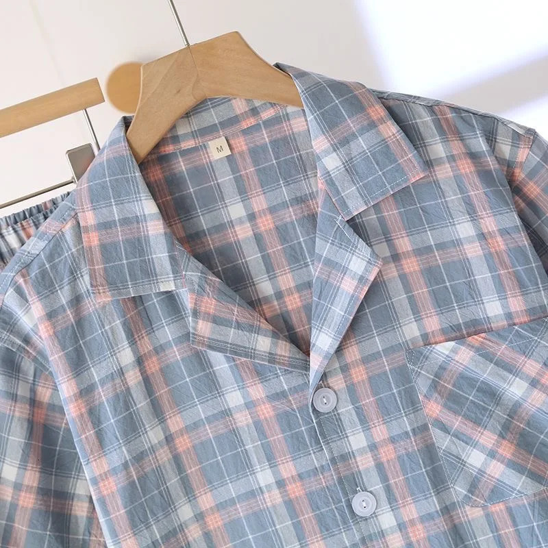 100% Cotton Women Nightwear Plaid Striped Long Sleeve Trousers Pajamas Loungewear Plus Size Two-Piece Set Sleepwear 250529