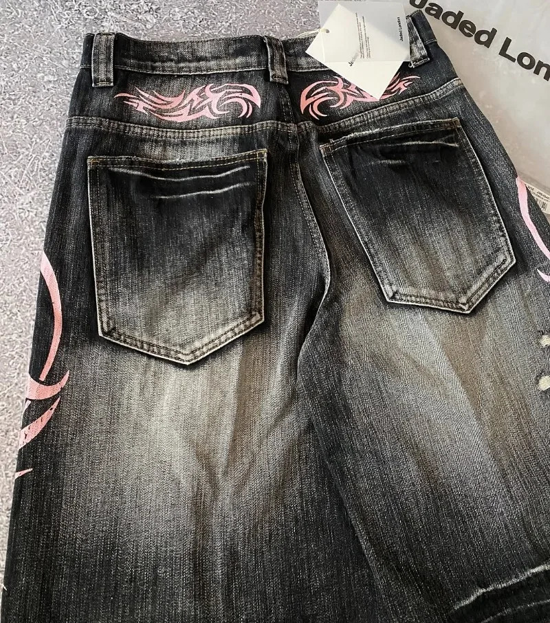 Y2K Denim Shorts Patch Vintage Shorts Men Women Street Hip Hop Fashion Harajuku Punk Loose High Waist Wide Leg Pants 250529