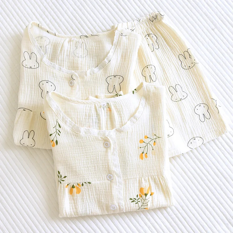 Wholesale Retail Japanese and Korean Pajamas Womens Summer Cotton Short Sleeve Shorts Large Size Sweet Loungewear 250529