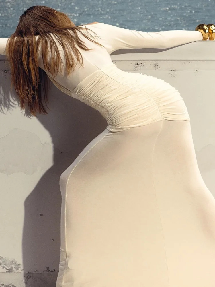 Articat Elegant Mesh Patchwork Long Sleeve Bodycon Party Club Evening Dress Sexy Double Layer Perspective Vestido Autum Clothing y250526