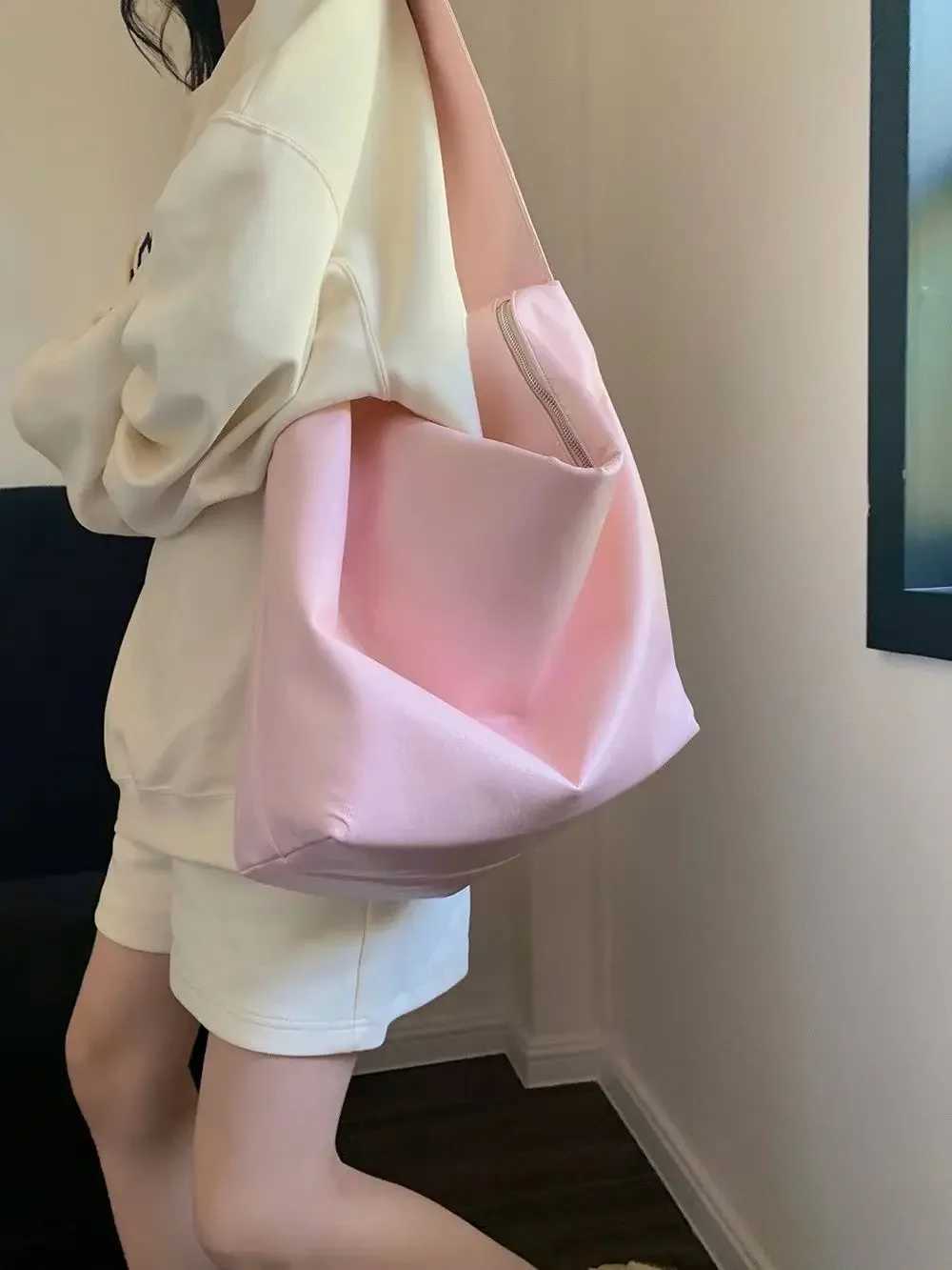 Women Tote Crossbody Bags High Capacity 2023 New Solid Color Pink Sweet Zipper PU Japanese And Korean Style Luxury Elegant XJ250605