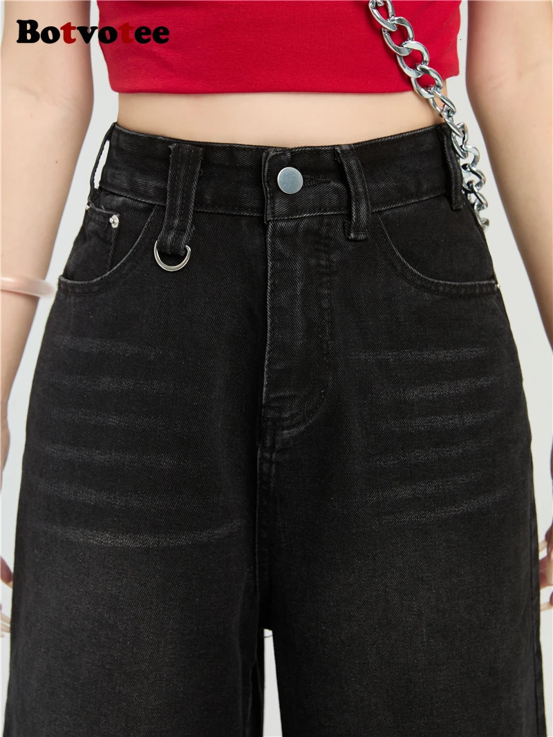 Botvotee Summer Calf Jeans for Women High Waisted Bermuda Shorts Wide Leg Baggy Cargo Denim Pants Y2k 2000s Vintage Loose Jeans 250604