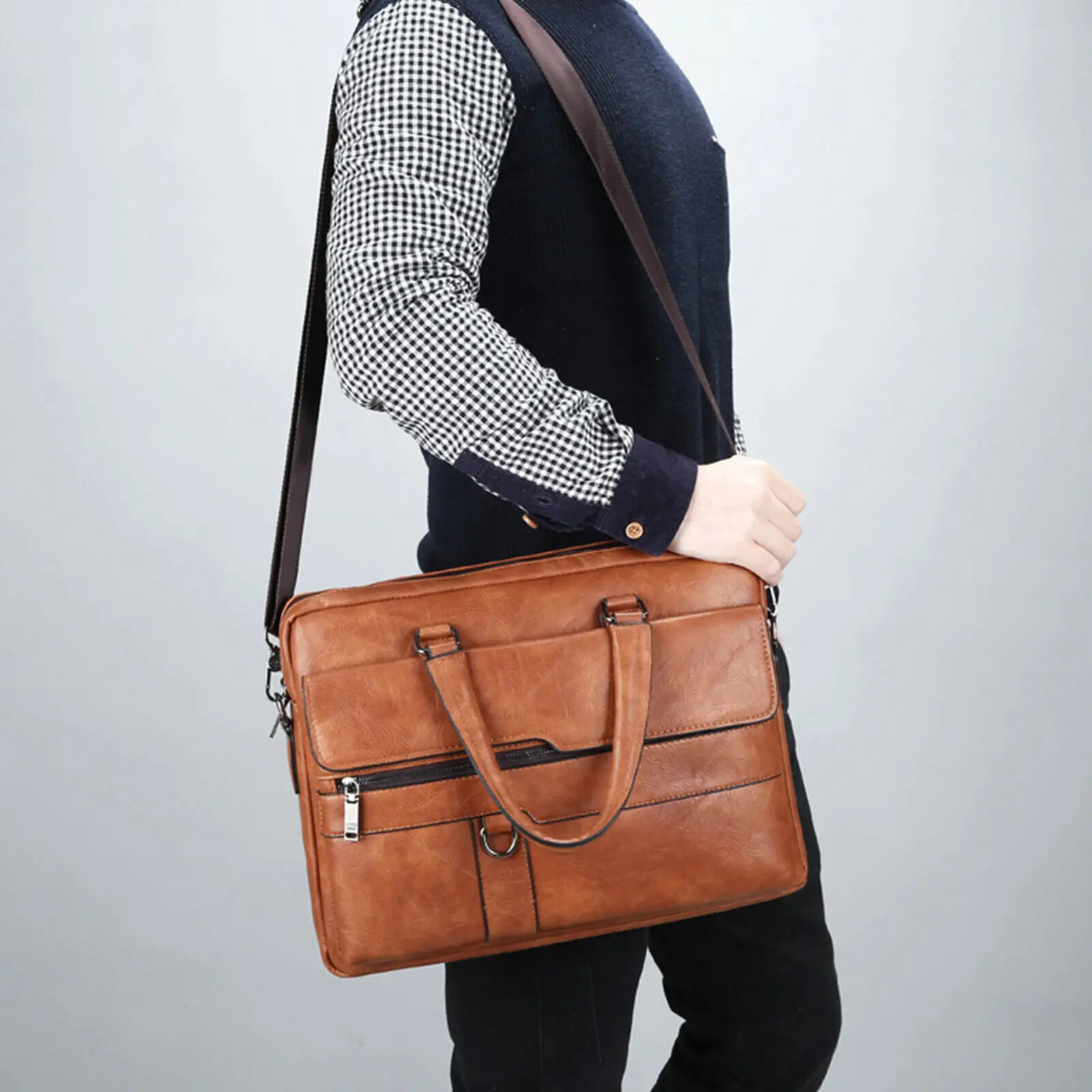 Men Briefcase Bag Classical Retro PU Leather Business Handbag Male Crossbody Shoulder Bag Laptop Computer Case 250603