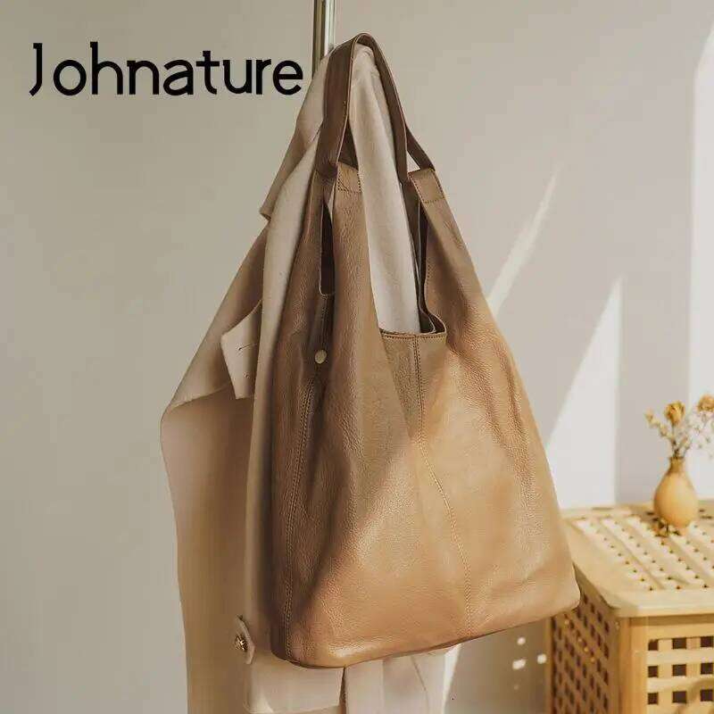 Johnature Casual Commuter Women Bag Genuine Leather 2025 New Versatile Large Capacity Soft Real Cowhide Shoulder Bags 2025/06/05