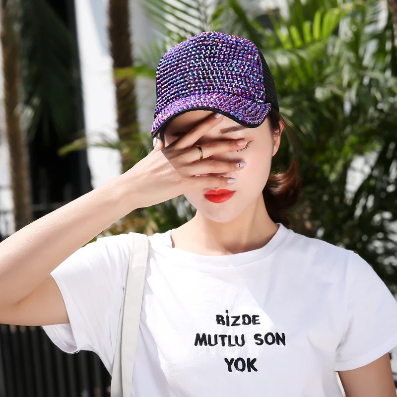 Korea All-match Women Rhinestone Baseball Cap Shiny Diamonds ed Cap All-match Spring Summer Sun-proof Sun Hats 250603