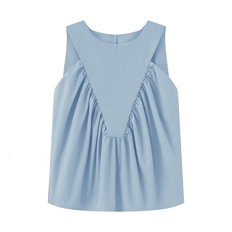 Z Womens Fashion 2025 Summer New Style Simple Versatile Solid Color Pleated Sleeveless Tank Top T200502