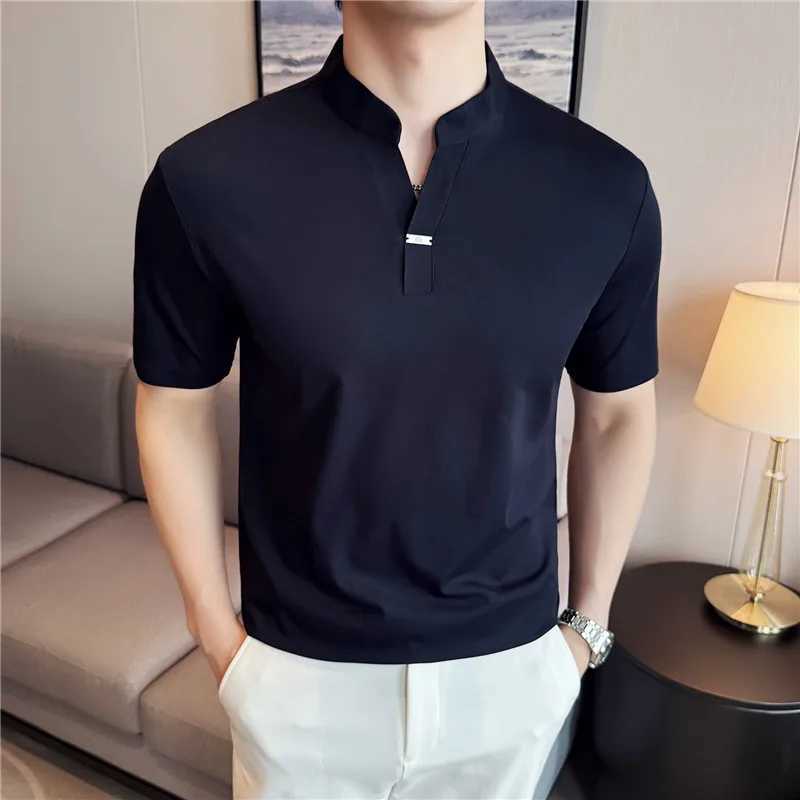 High Stretch Short Sleeved Men Polo Shirt 2025 Summer Light and Thin Soft Comfortable Cotton Solid Color Casual Slim Fit T-shirt XJ250605