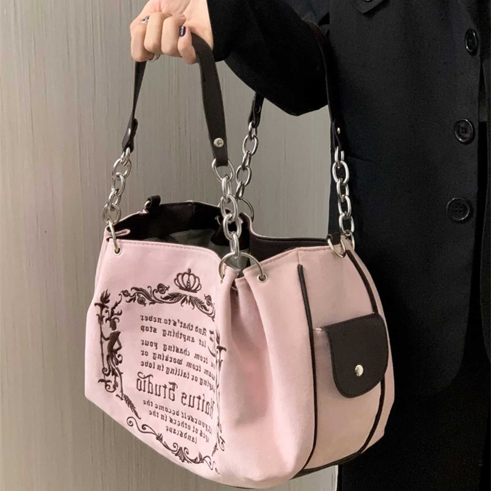 Small Design Art Gothic Letter Large Bag Embroidery Large Capacity Chain and Shoulder Handheld Tote Bag XJ250605
