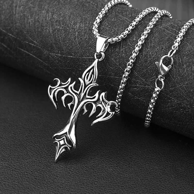 Classic Steel Warrior Mens Cross Amulet Necklace Fashion Flame Christian Simple Trend Mens Womens Pendant Lucky Gift XJ250604